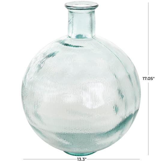 17" Clear Ribbed Round Glass Spanish Vase